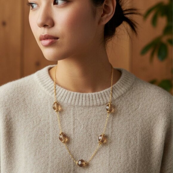 J Crew Gold Pink Glass Beads Multi Beaded Station Necklace 32 Inches - Picture 6 of 8